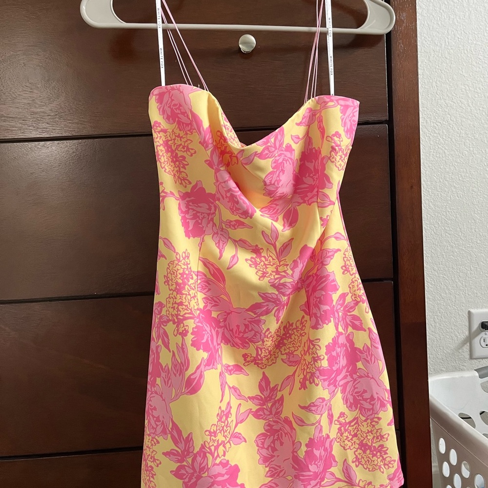 Floral Pink and Yellow Mini spaghetti strap  Dress NWT size m white fox boutique
